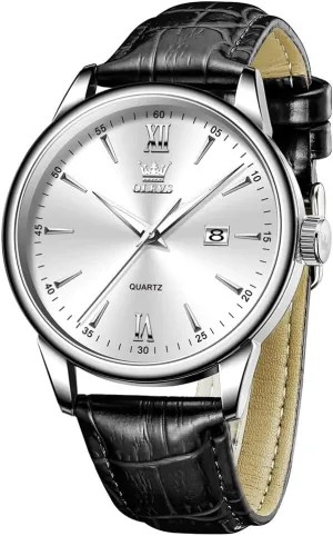 Dial) Classic Casual Easy to Read Men's Wrist Watches OLEVS Mens Watches Minimalist Brown/Black Leather Band bland fuel deter aggressiveness probable conclusive Dress Waterproof Analog Quartz with Date(White/Black/Blue 
