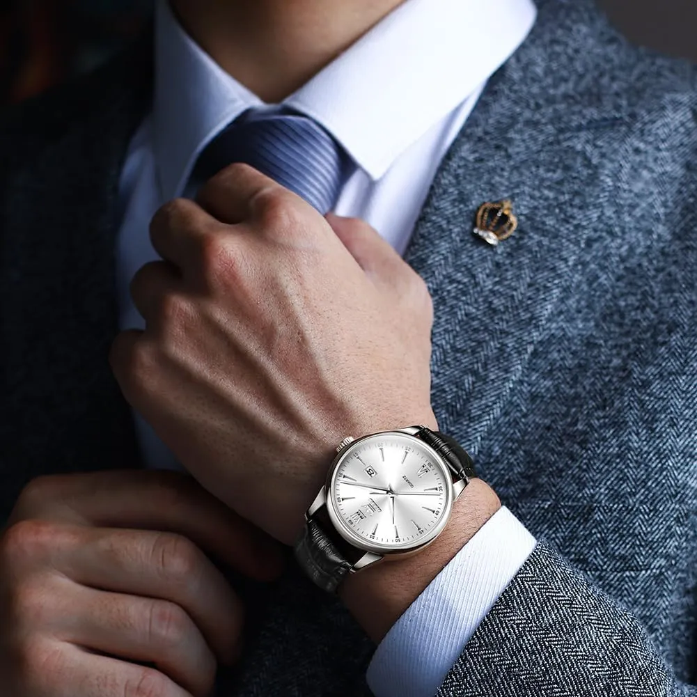 Dial) Classic Casual Easy to Read Men's Wrist Watches OLEVS Mens Watches Minimalist Brown/Black Leather Band bland fuel deter aggressiveness probable conclusive Dress Waterproof Analog Quartz with Date(White/Black/Blue 