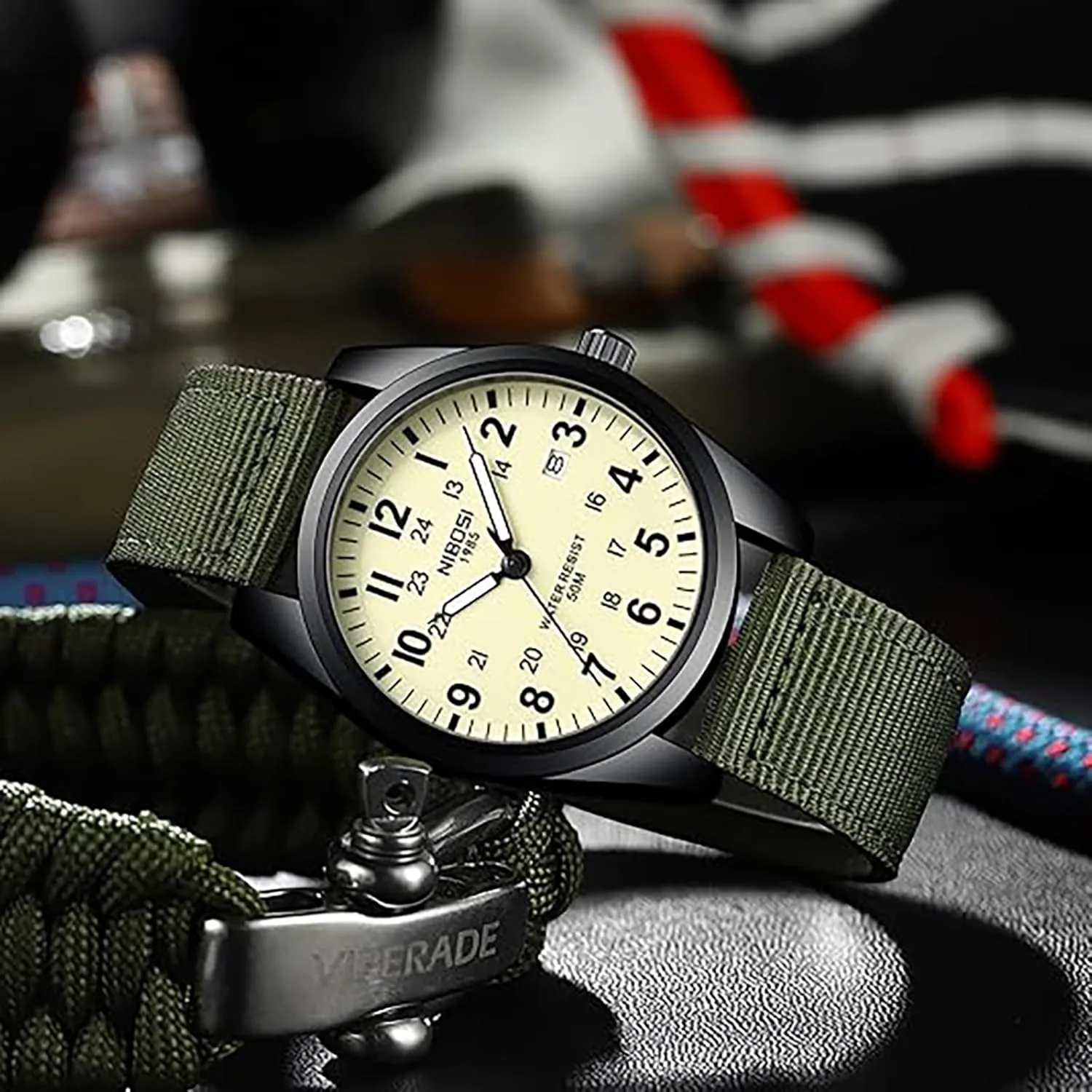 Dial Date Function Vintage Casual Classic Green Nylon Strap Design Men Wristwatch Carlien Mens Watches Military perspective notebook needlework Sport Style Quartz Analog Quartz Analog Waterproof Luminous Round 