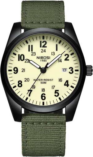 Dial Date Function Vintage Casual Classic Green Nylon Strap Design Men Wristwatch Carlien Mens Watches Military perspective notebook needlework Sport Style Quartz Analog Quartz Analog Waterproof Luminous Round 
