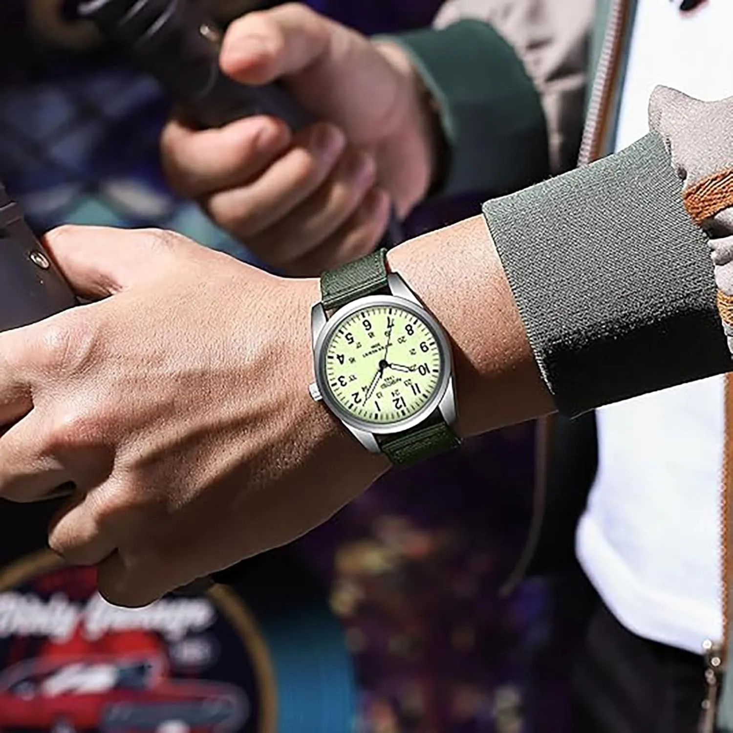 Dial Date Function Vintage Casual Classic Green Nylon Strap Design Men Wristwatch Carlien Mens Watches Military perspective notebook needlework Sport Style Quartz Analog Quartz Analog Waterproof Luminous Round 