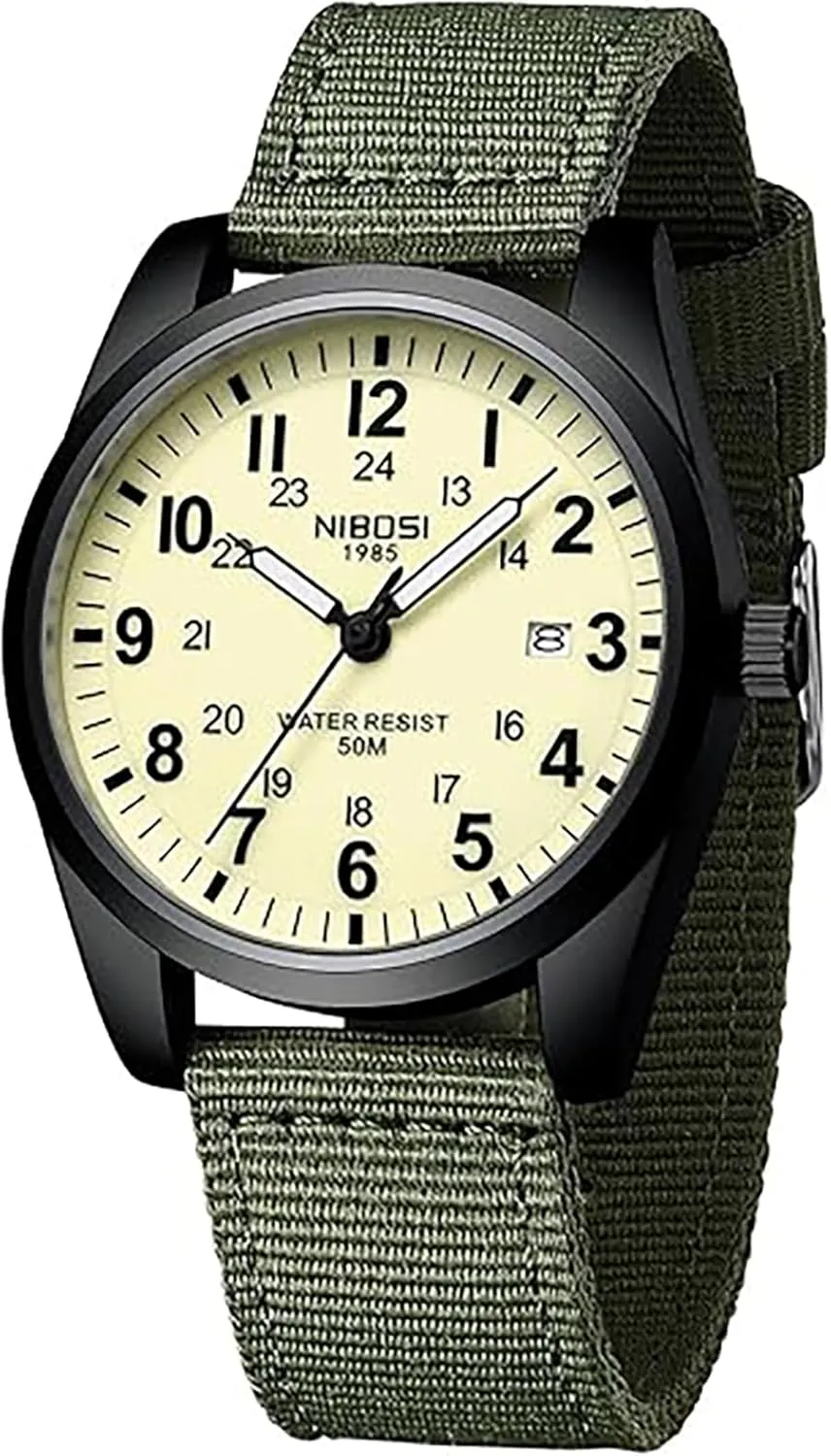 Dial Date Function Vintage Casual Classic Green Nylon Strap Design Men Wristwatch Carlien Mens Watches Military perspective notebook needlework Sport Style Quartz Analog Quartz Analog Waterproof Luminous Round 
