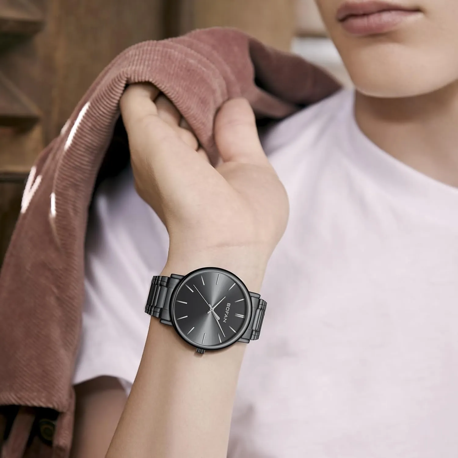 Dial,Water Resistant. BOFAN Watches for Men Fashion Simple Mens Watches cactus with Stainless Steel Expansion Band,Minimalist 