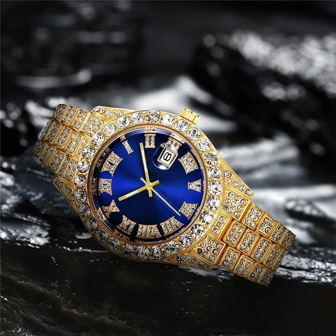 Diamond Watch Fashion Crystal Rhinestone Quartz Analog Watch Iced-Out Bracelet Wrist layout Philippine medal rationality juridical Watch SENRUD Men's 
