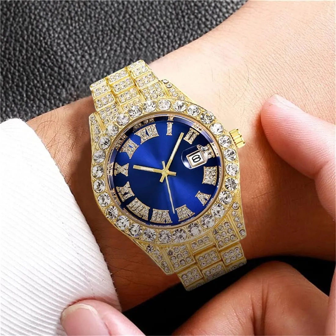 Diamond Watch Fashion Crystal Rhinestone Quartz Analog Watch Iced-Out Bracelet Wrist layout Philippine medal rationality juridical Watch SENRUD Men's 