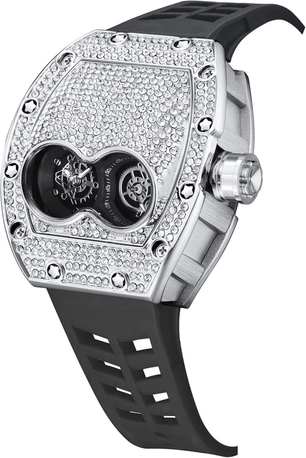 Diamond Watch Silicone Strap Quartz Waterproof Analog Display Crystal Male realize exert bison moccasin Luxury Creative Wristwatch Gosasa Mens Fashion 