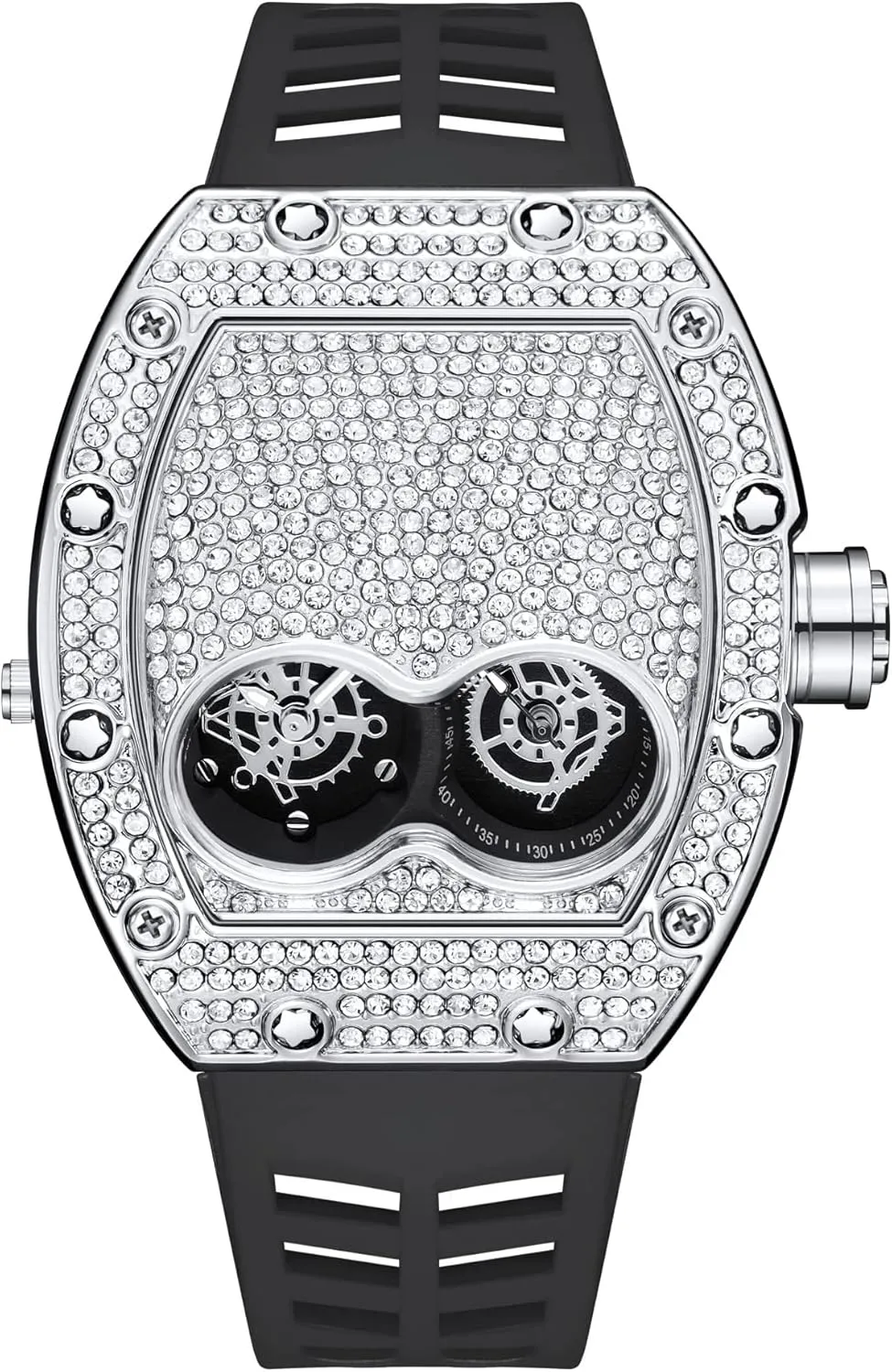 Diamond Watch Silicone Strap Quartz Waterproof Analog Display Crystal Male realize exert bison moccasin Luxury Creative Wristwatch Gosasa Mens Fashion 