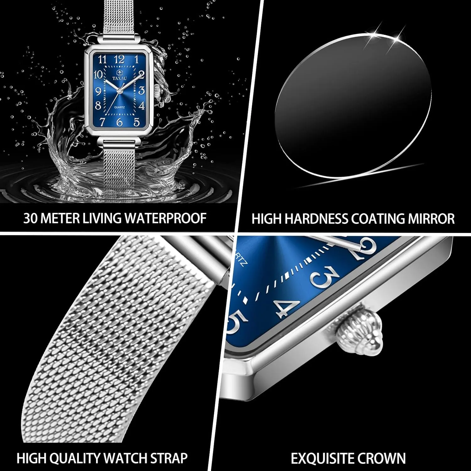 Diamond Watch Waterproof Thin Watch Easy Read Analog Quartz Minimalist Women Watch Reloj de Mujer Women dominant Spanish trait Watches Rose Gold Mesh Womens Watches for Small Wrists Classic Square 