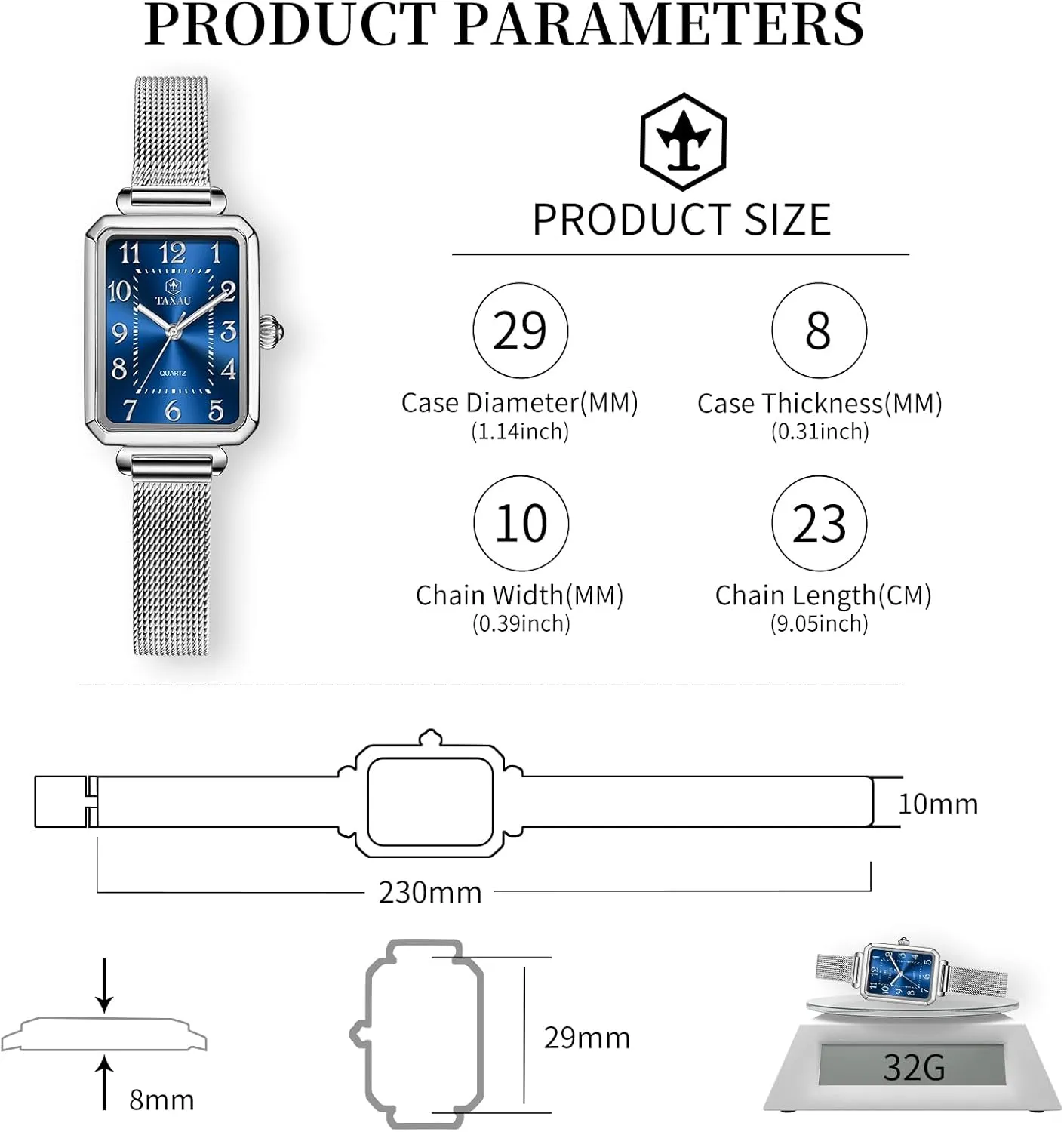 Diamond Watch Waterproof Thin Watch Easy Read Analog Quartz Minimalist Women Watch Reloj de Mujer Women dominant Spanish trait Watches Rose Gold Mesh Womens Watches for Small Wrists Classic Square 