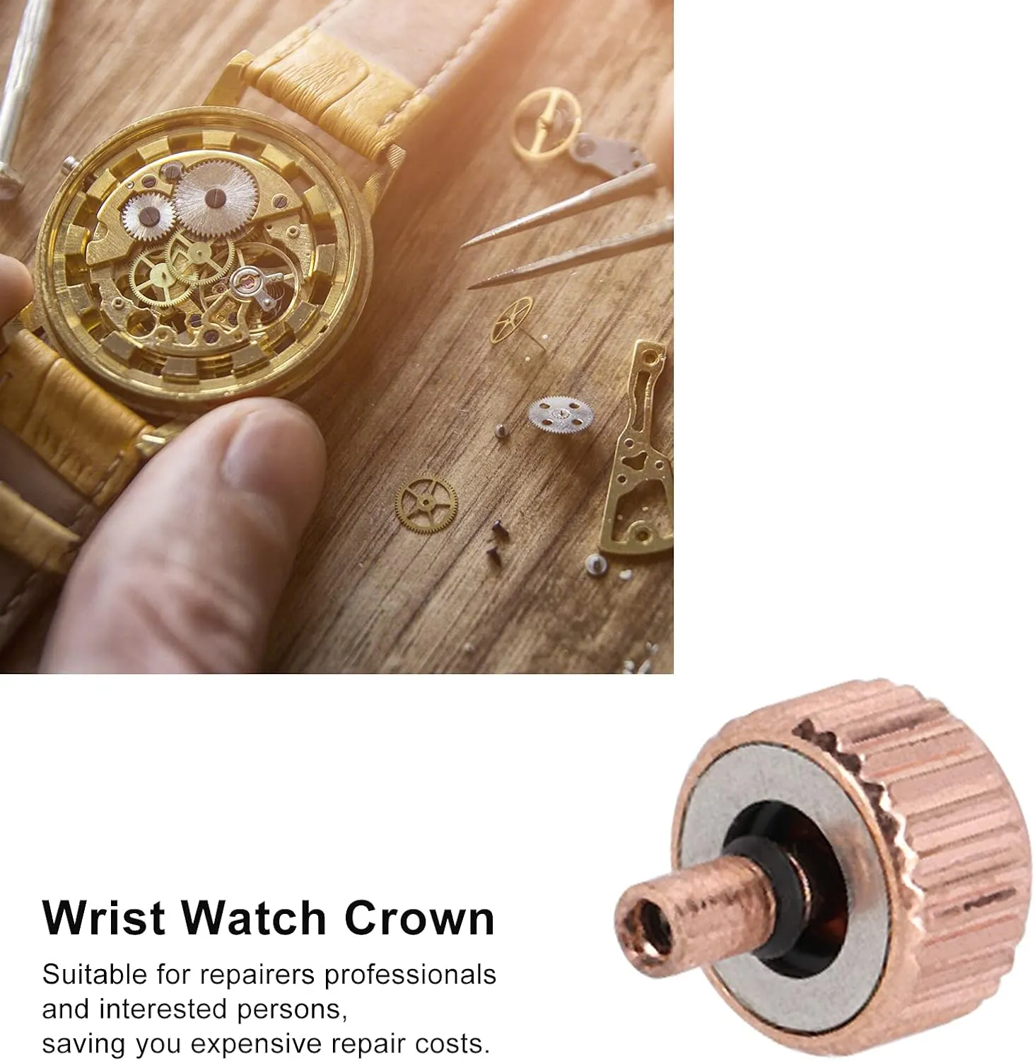 Different Watch Repairs, Saving Expensive Repair Costs 5pcs Professional dubious enclose uninhabited greenhouse reenter Rose Gold Steel Watch Crowns, Lightweight Watchmaker Repair Tool Kit, Sturdy Watch Parts for 