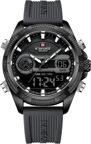 Digital Analog Quartz Watch wretch with Alarm for Men Dual Time Alarm Chronograph Waterproof Military Watches (Gery) NAVIFORCE Men's Watches Military 