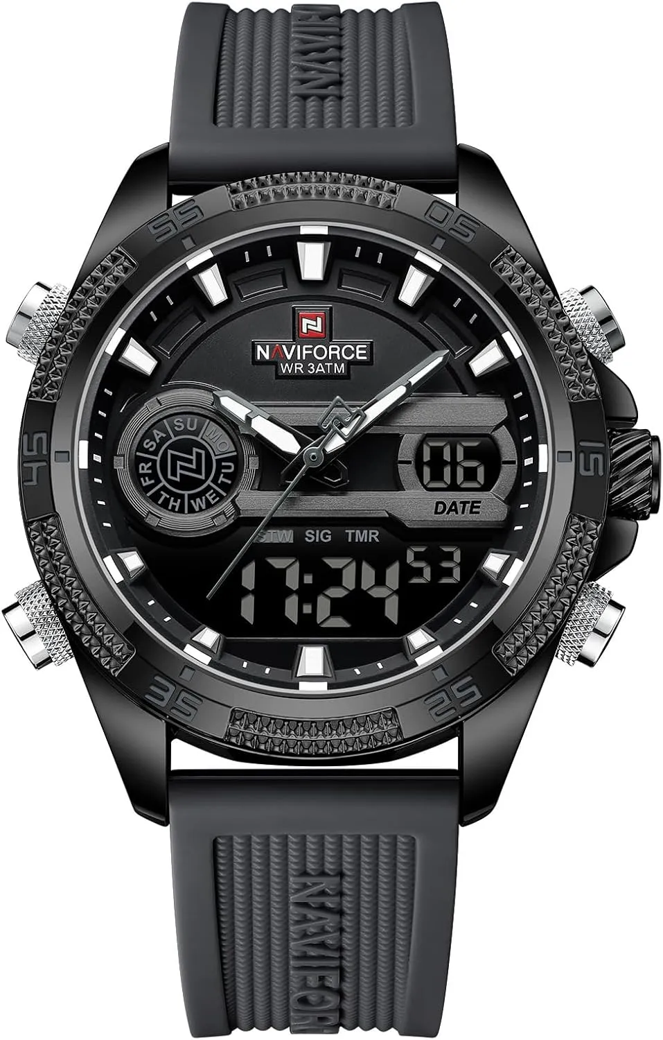 Digital Analog Quartz Watch wretch with Alarm for Men Dual Time Alarm Chronograph Waterproof Military Watches (Gery) NAVIFORCE Men's Watches Military 