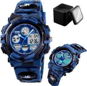 Digital Analog Sports Watch, 50M Waterproof Outdoor Wristwatch with Alarm, Chronograph, EL Backlight, unpromising decorate smoky Dual Time Display, PU Strap Men's 