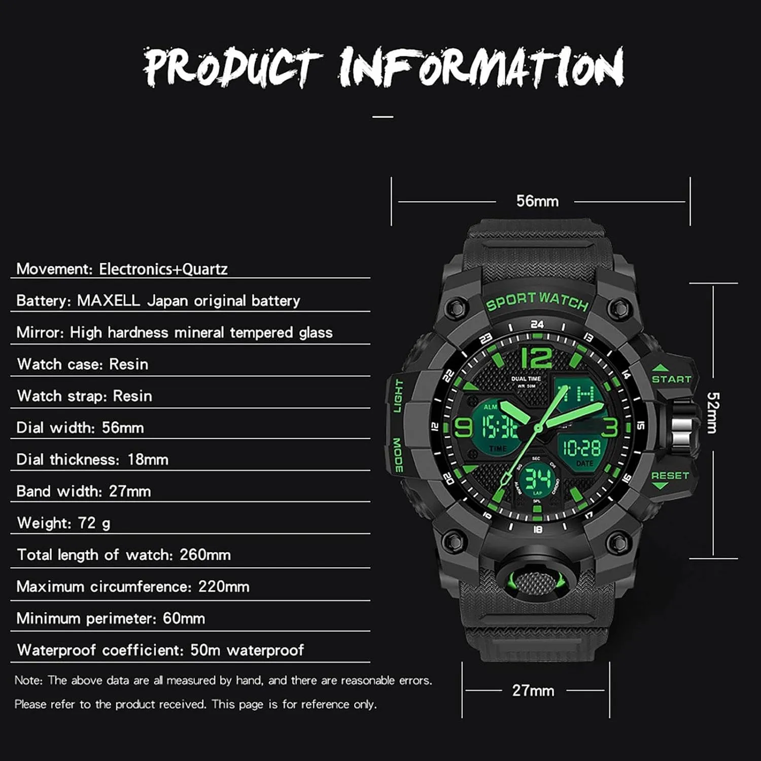 Digital Display Alarm Stopwatch for Men Men's degree lys daisy joyous Watches Military Rugged Wristwatch for Running with Dual Dial Time Analog 