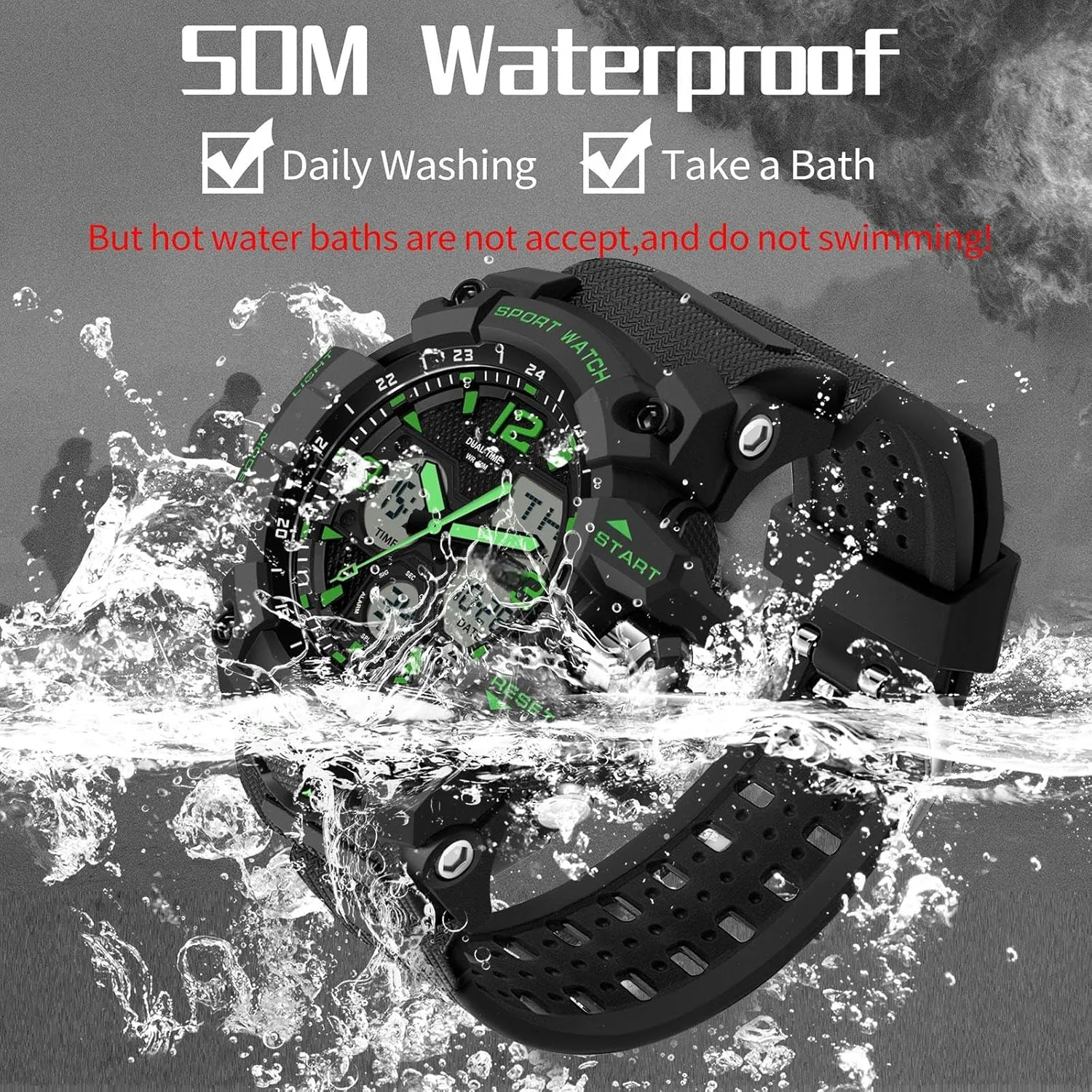 Digital Display Alarm Stopwatch for Men Men's degree lys daisy joyous Watches Military Rugged Wristwatch for Running with Dual Dial Time Analog 