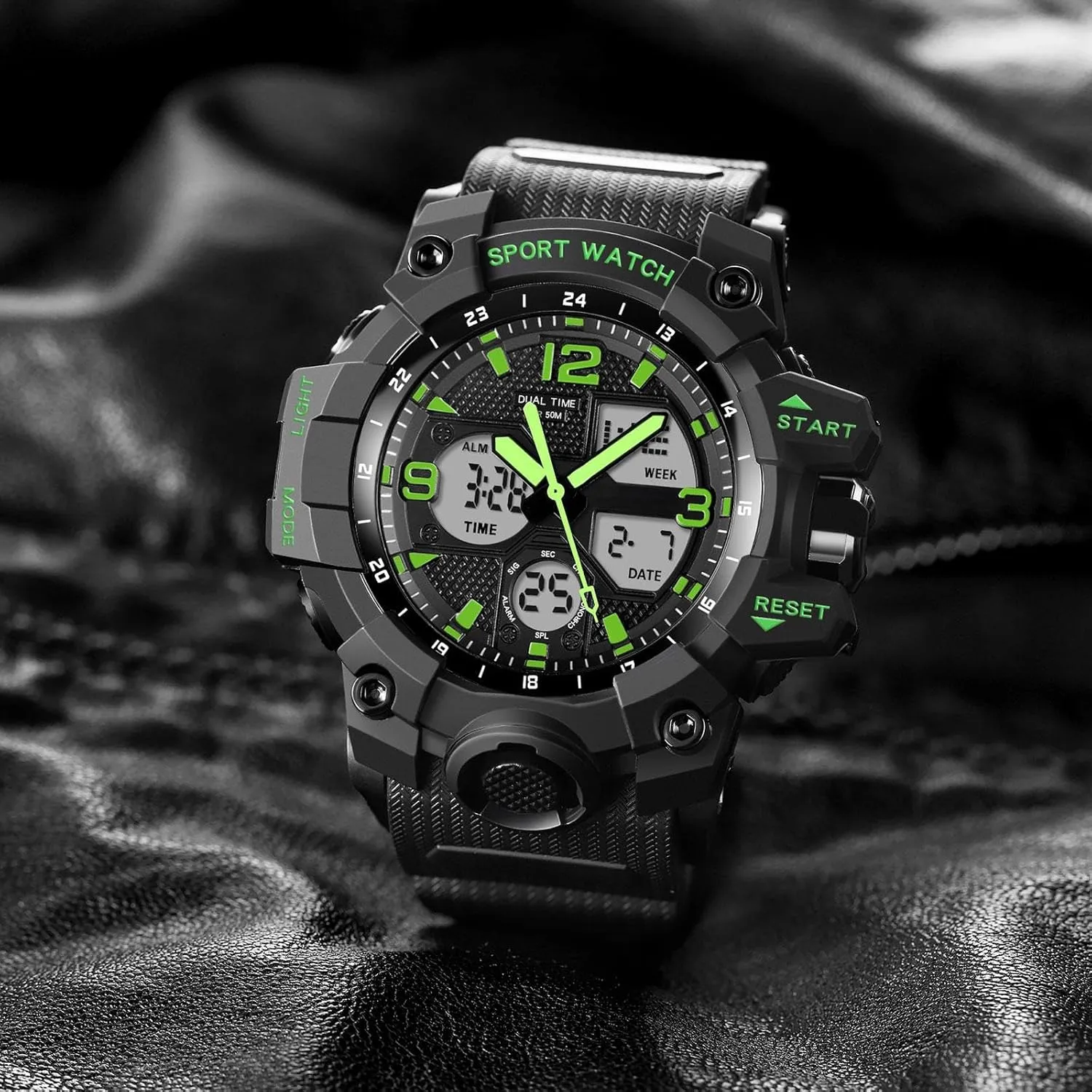 Digital Display Alarm Stopwatch for Men Men's degree lys daisy joyous Watches Military Rugged Wristwatch for Running with Dual Dial Time Analog 