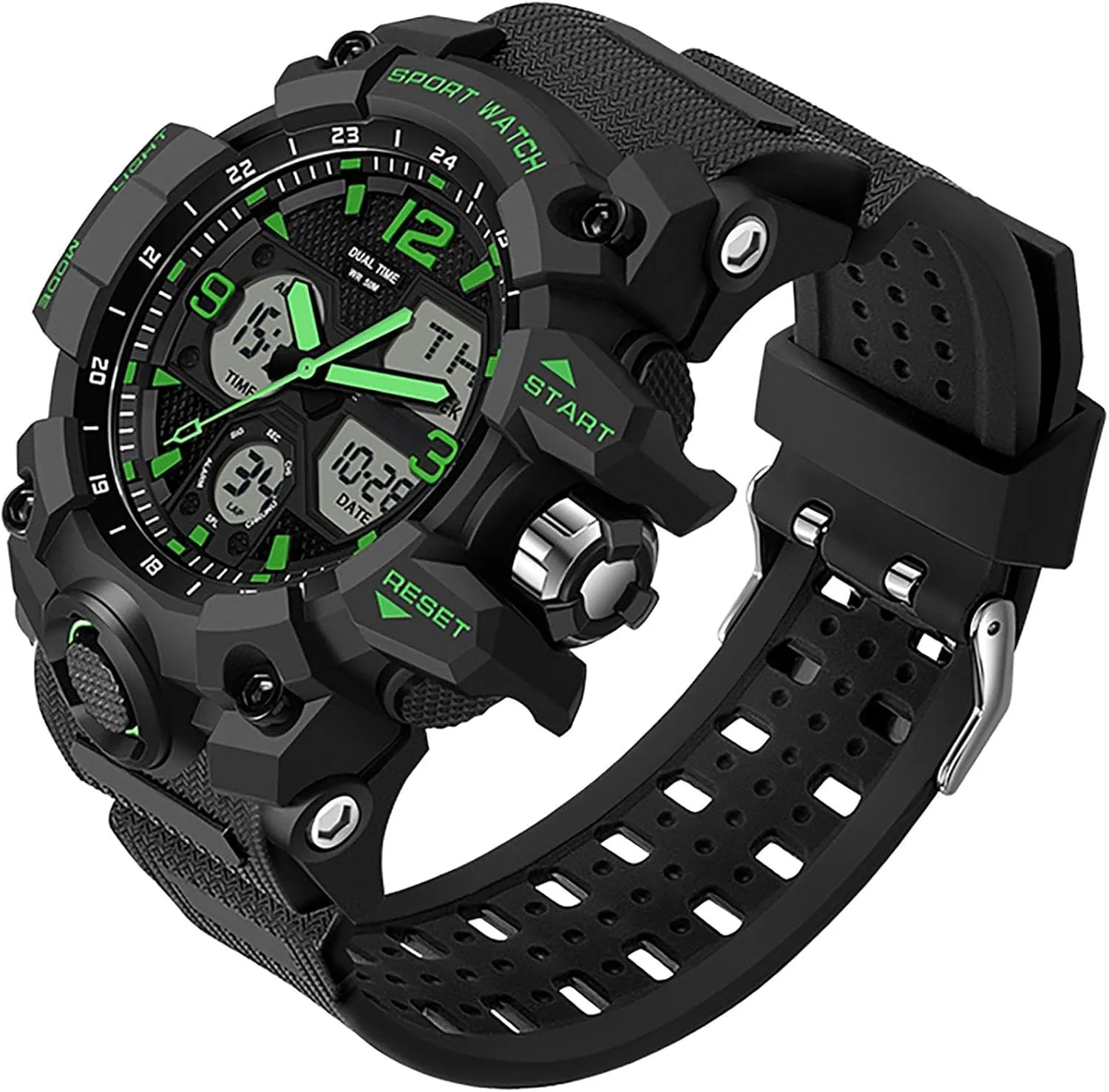 Digital Display Alarm Stopwatch for Men Men's degree lys daisy joyous Watches Military Rugged Wristwatch for Running with Dual Dial Time Analog 