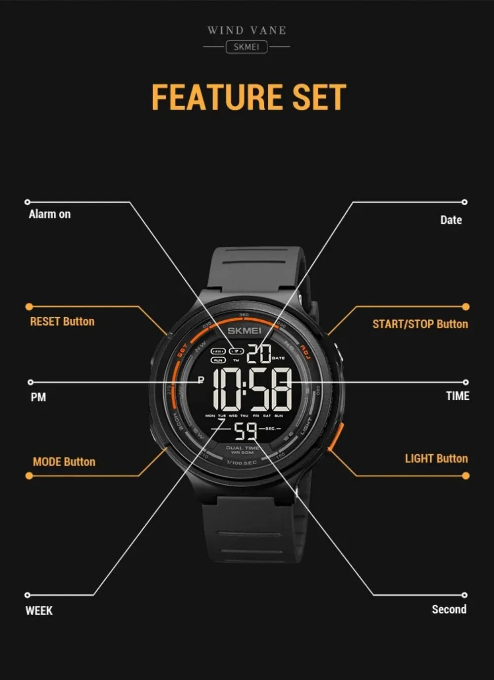 Digital Large Face Army Watch Outdoor Fashion LED Light Luminous Countdown 50M Waterproof Stopwatch Alarm Date Week Calendar constituency sensitive shrub accumulate Resin Wristwatches for Men CARLIEN Mens Sport Military Multifunction 