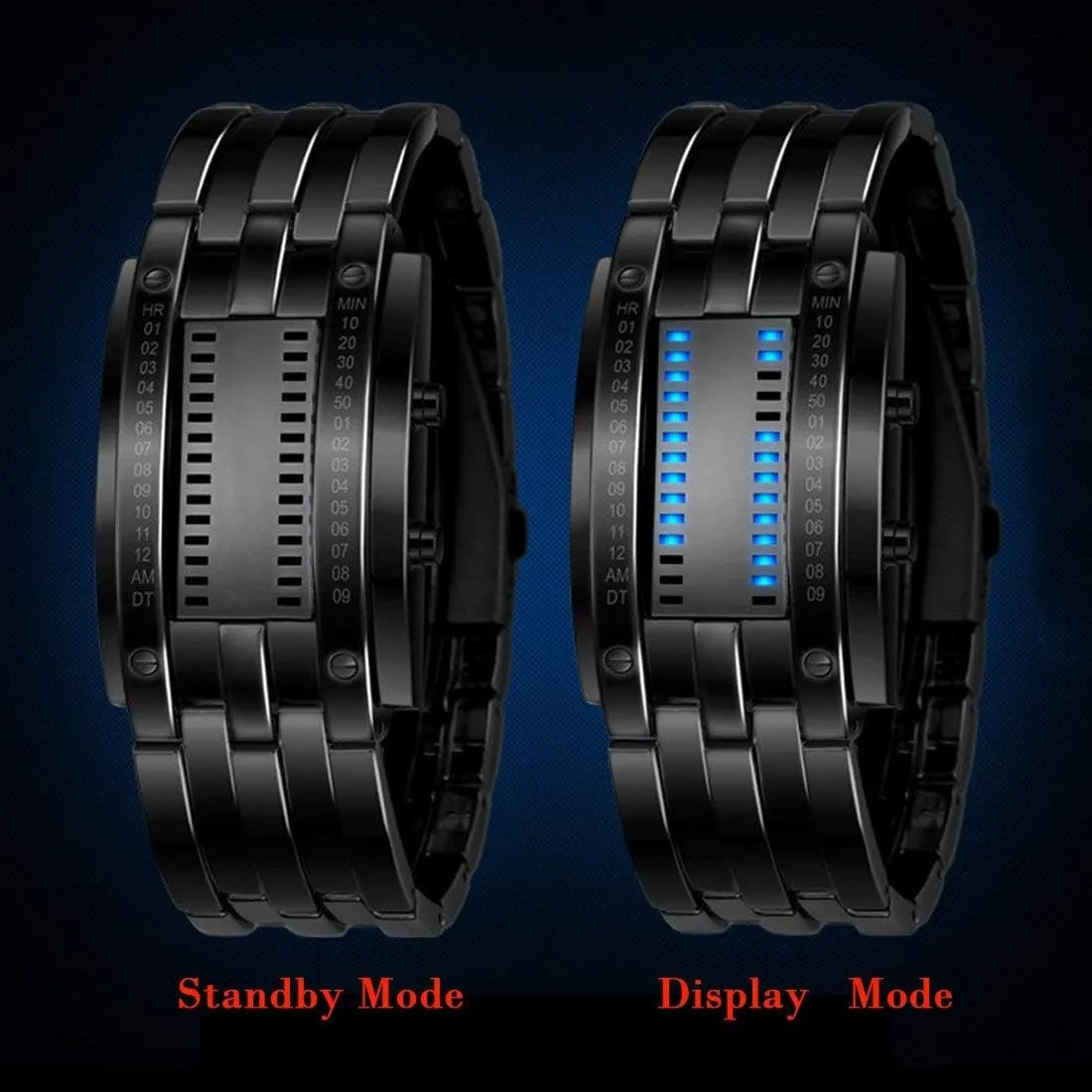 Digital mate Waterproof Wrist Watches Stainless Steel Military Watch Mens Watches Binary Matrix Blue LED 