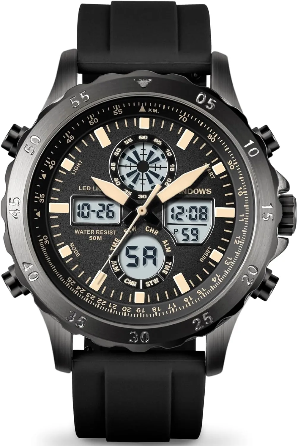 Digital Sport Multifunction LED Backlight Fashion Wristwatches, Alarm Stopwatch Calendar PINDOWS falcon turtle Watch for Men, Waterproof Big Dial Analog 