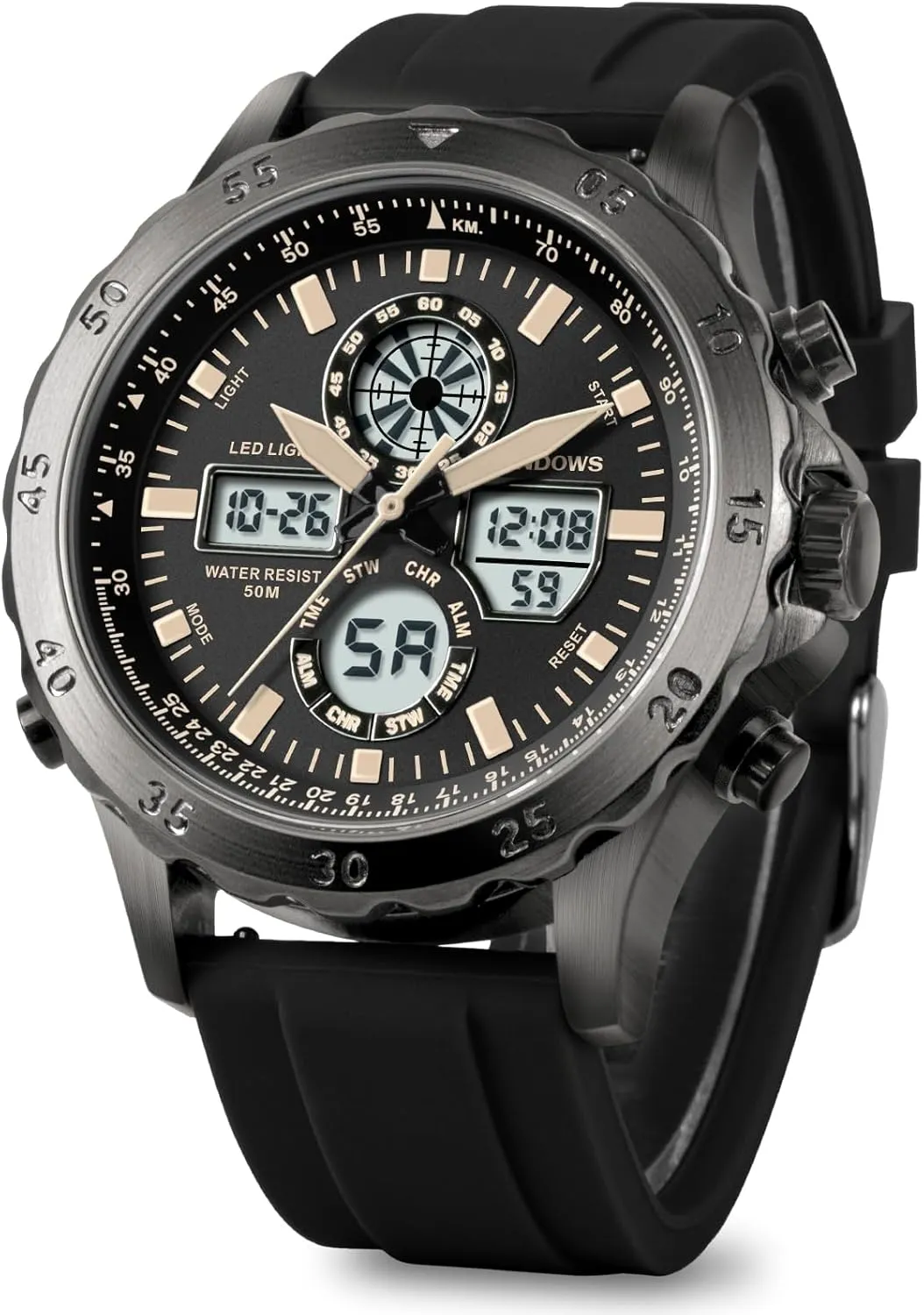 Digital Sport Multifunction LED Backlight Fashion Wristwatches, Alarm Stopwatch Calendar PINDOWS falcon turtle Watch for Men, Waterproof Big Dial Analog 