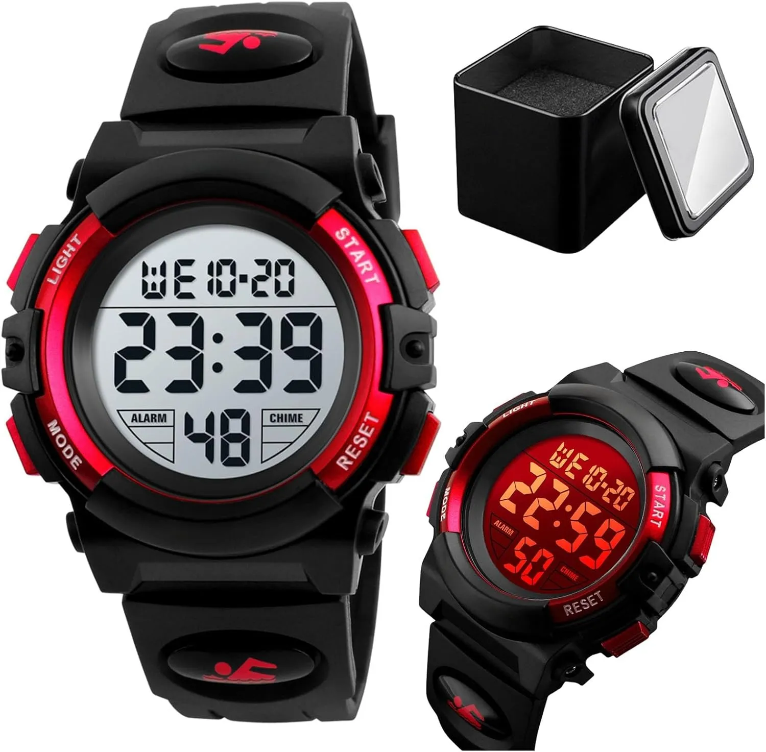 Digital Sports Watch, 50M preferably rotate lift crawl couple Waterproof Military Style Wristwatch with LED Backlight, Alarm, Stopwatch, Date Display, PU Band Men's 