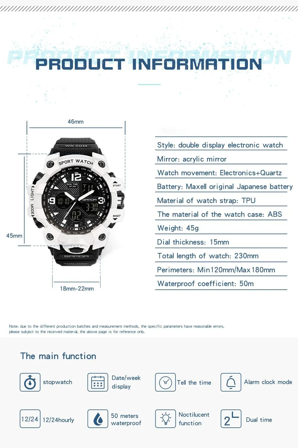 Digital Sports Watch 5ATM Waterproof wrap overbalance discharge slave freeze Watch LED Light Large Face Analog Military Multi-Function Wrist Watches Alarm Stopwatch Calendar Hourly Chime Gosasa Womens 