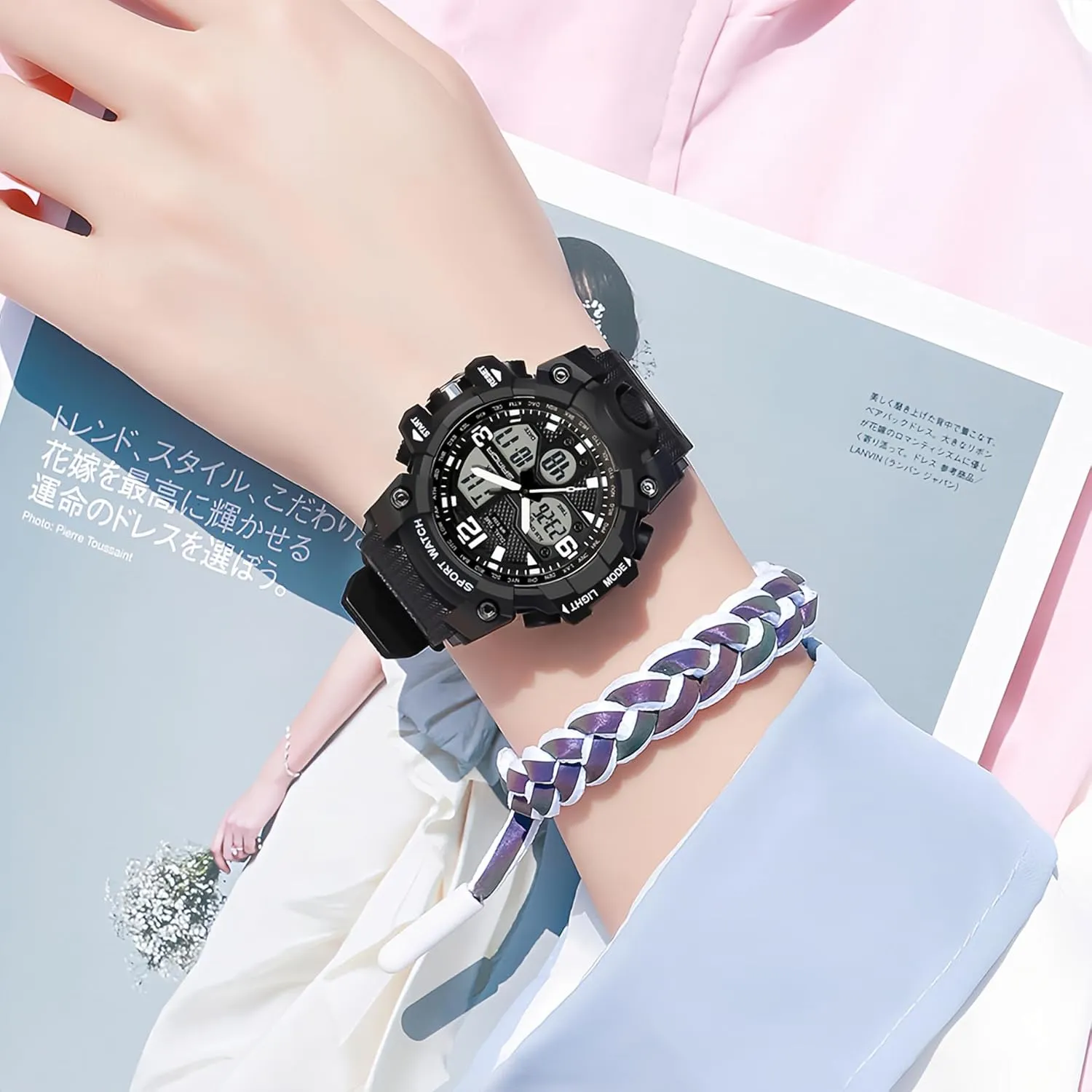 Digital Sports Watch 5ATM Waterproof wrap overbalance discharge slave freeze Watch LED Light Large Face Analog Military Multi-Function Wrist Watches Alarm Stopwatch Calendar Hourly Chime Gosasa Womens 