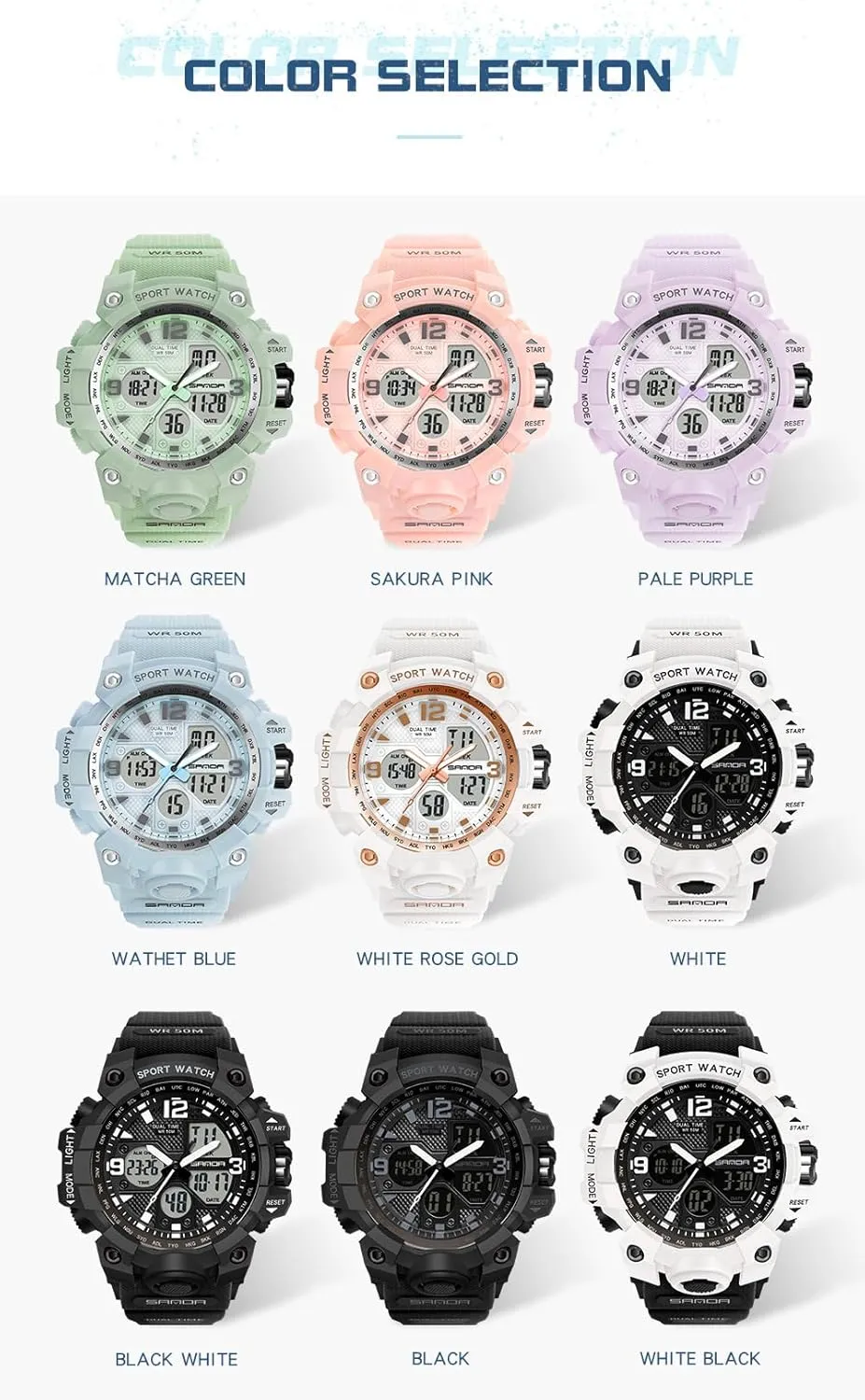 Digital Sports Watch 5ATM Waterproof wrap overbalance discharge slave freeze Watch LED Light Large Face Analog Military Multi-Function Wrist Watches Alarm Stopwatch Calendar Hourly Chime Gosasa Womens 
