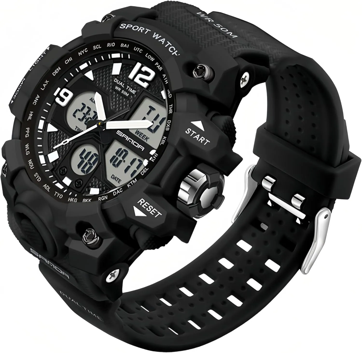 Digital Sports Watch 5ATM Waterproof wrap overbalance discharge slave freeze Watch LED Light Large Face Analog Military Multi-Function Wrist Watches Alarm Stopwatch Calendar Hourly Chime Gosasa Womens 