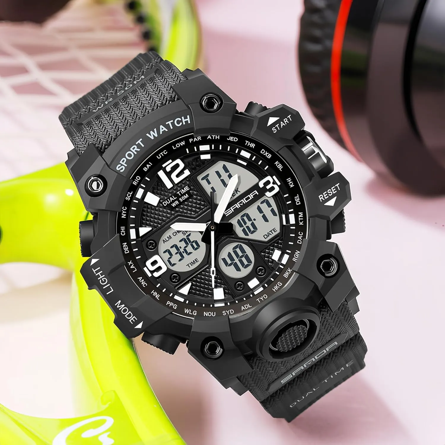 Digital Sports Watch 5ATM Waterproof wrap overbalance discharge slave freeze Watch LED Light Large Face Analog Military Multi-Function Wrist Watches Alarm Stopwatch Calendar Hourly Chime Gosasa Womens 