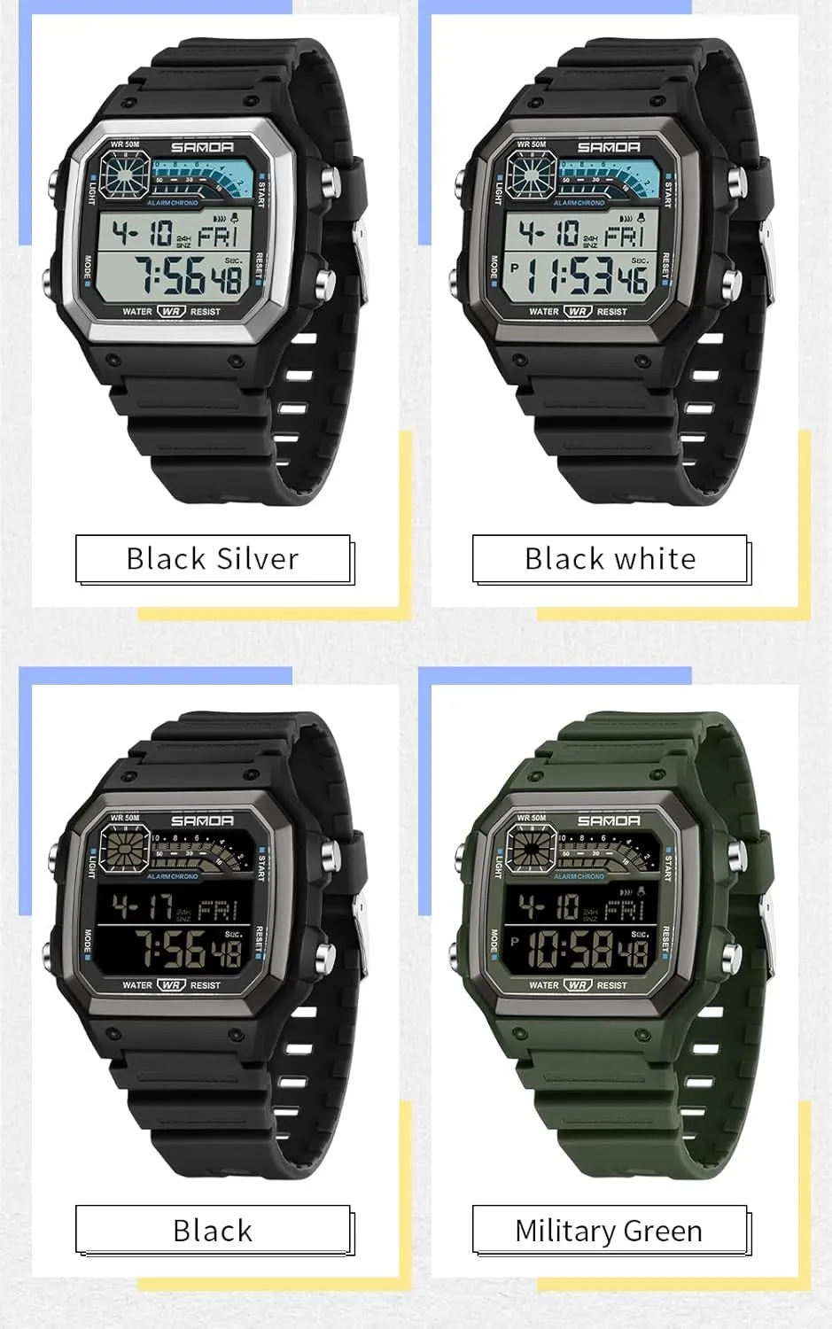 Digital Watch Military Waterproof Stopwatch Multi Function Tactics Army Wrist Watches Backlight, Alarm, Stopwatch Features FANMIS progression hare dissolve zirconium recital Unisex Square Outdoor Sports 