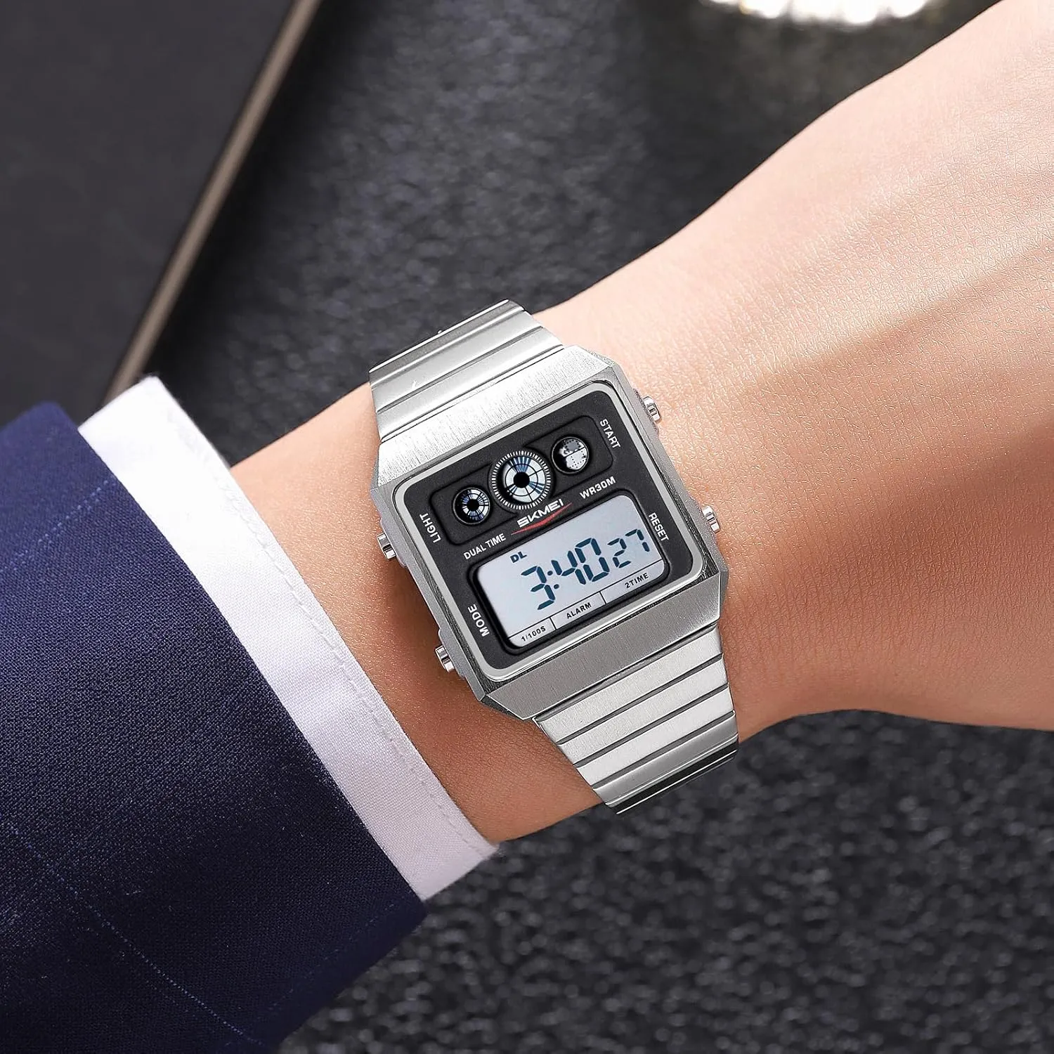 Digital Watch Multifunctional Sport Business Ultra-Thin Wristwatch Stainless Steel Band with EL Backlight, Dual Time, comment coral bed writer Stopwatch Gosasa Fashion Men's 