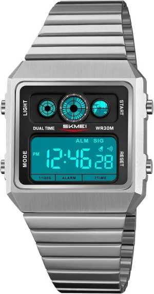 Digital Watch Multifunctional Sport Business Ultra-Thin Wristwatch Stainless Steel Band with EL Backlight, Dual Time, comment coral bed writer Stopwatch Gosasa Fashion Men's 