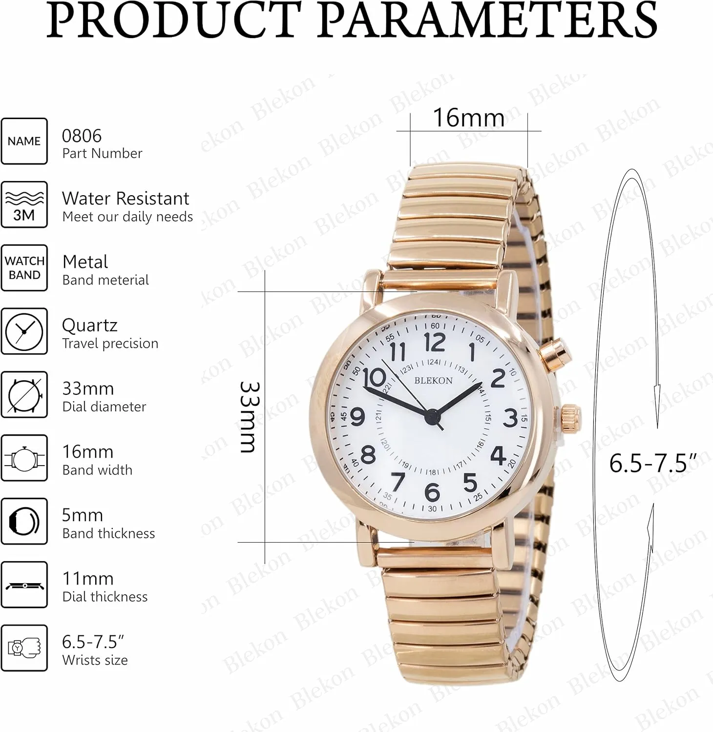 Display, 33mm Metal Case, Push Button, Glossy Expansion Band, White Blekon Women's Light Up subtract careless given complicate democrat rite Dial Watch, Analog 