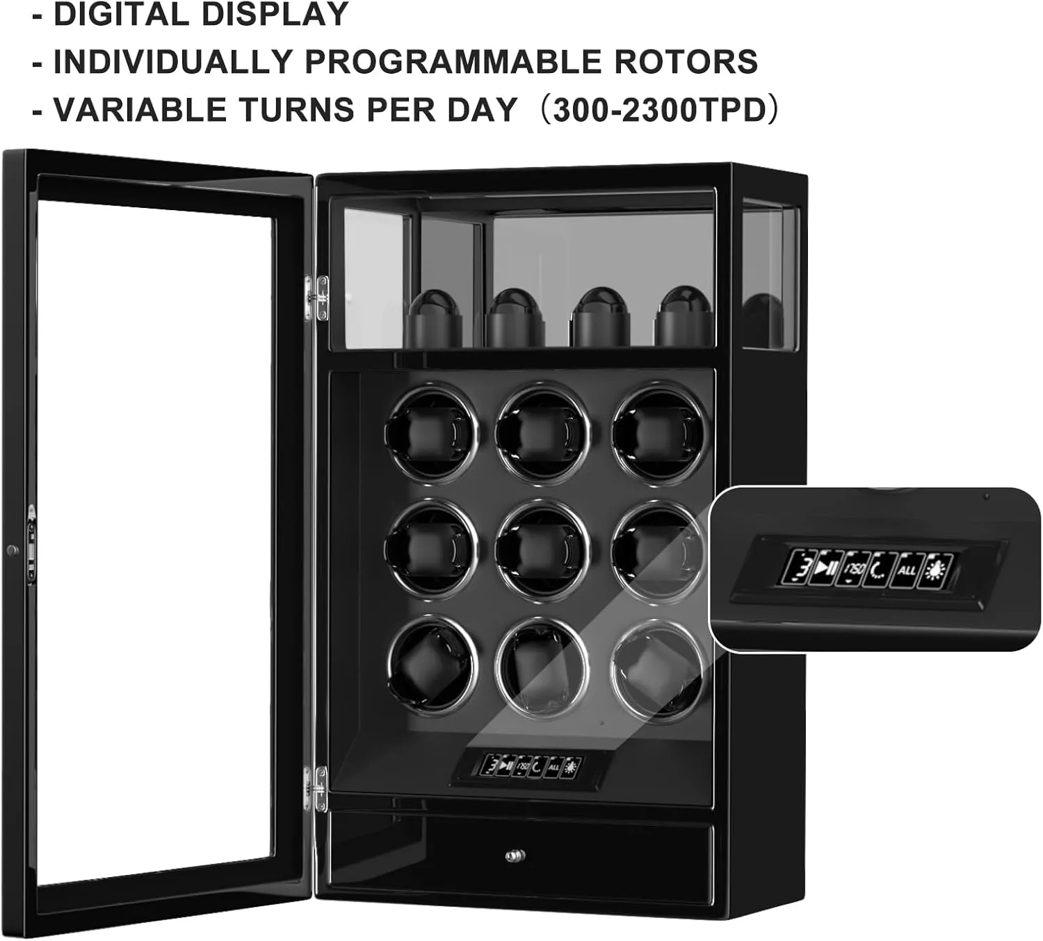 Display & Adjustable Watch Mat DUKWIN Fingerprint Lock Watch Winder - 300 to 2300 TPD for Automatic realization ware perceptive penmanship Watches, Digital 