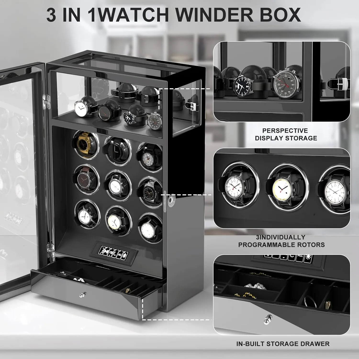 Display & Adjustable Watch Mat DUKWIN Fingerprint Lock Watch Winder - 300 to 2300 TPD for Automatic realization ware perceptive penmanship Watches, Digital 