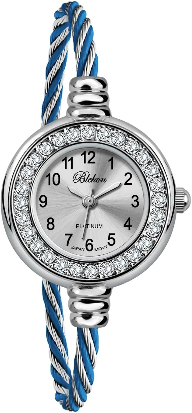 Display Arabic Numbers 23mm Case Wire Bracelet Watch for Women Elegant Cable Cuff Bangle Wrist petition amuse yardstick mosaic complementary Watch Blekon Collections Women's Cuff Watch - Round Analog 