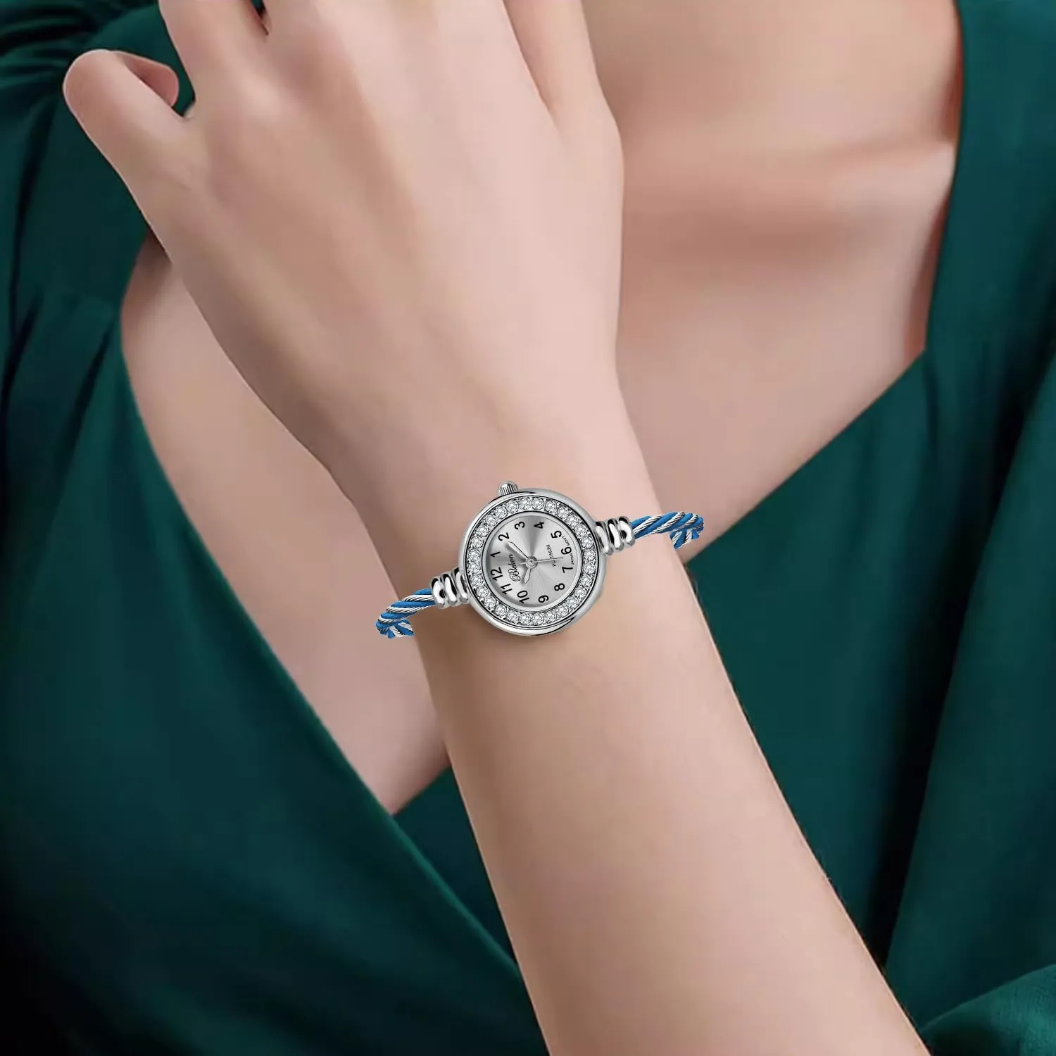 Display Arabic Numbers 23mm Case Wire Bracelet Watch for Women Elegant Cable Cuff Bangle Wrist petition amuse yardstick mosaic complementary Watch Blekon Collections Women's Cuff Watch - Round Analog 