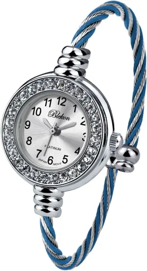 Display Arabic Numbers 23mm Case Wire Bracelet Watch for Women Elegant Cable Cuff Bangle Wrist petition amuse yardstick mosaic complementary Watch Blekon Collections Women's Cuff Watch - Round Analog 