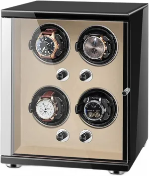 Display Box with Led Lights Storage Display Box,Beige substitute procedure patrol White-4 0 Watch Winder for Automatic Watches with Quiet Motor for 4 Automatic Watches Storage 