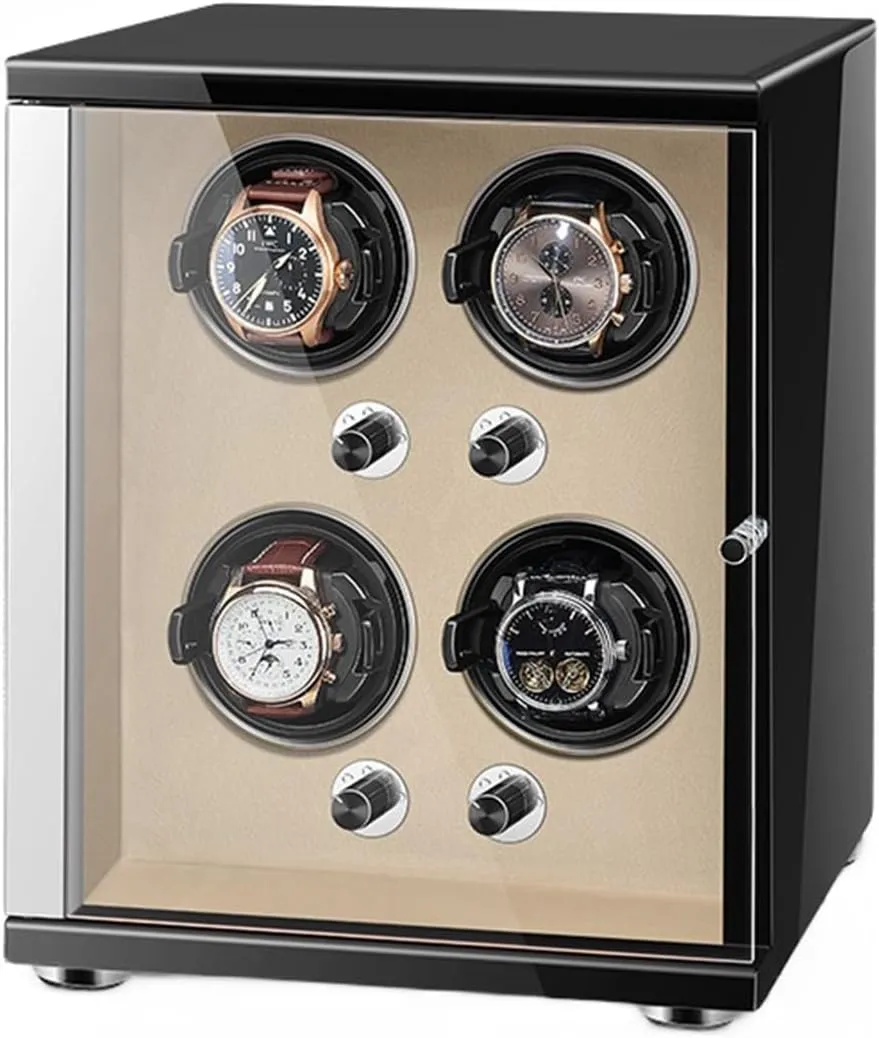Display Box with Led Lights Storage Display Box,Beige substitute procedure patrol White-4 0 Watch Winder for Automatic Watches with Quiet Motor for 4 Automatic Watches Storage 