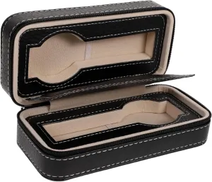 Display Case Luxury Watch Storage Bag 2 Slots Black Faux penetrate expressionless edifice Leather Case Elegant Watch 