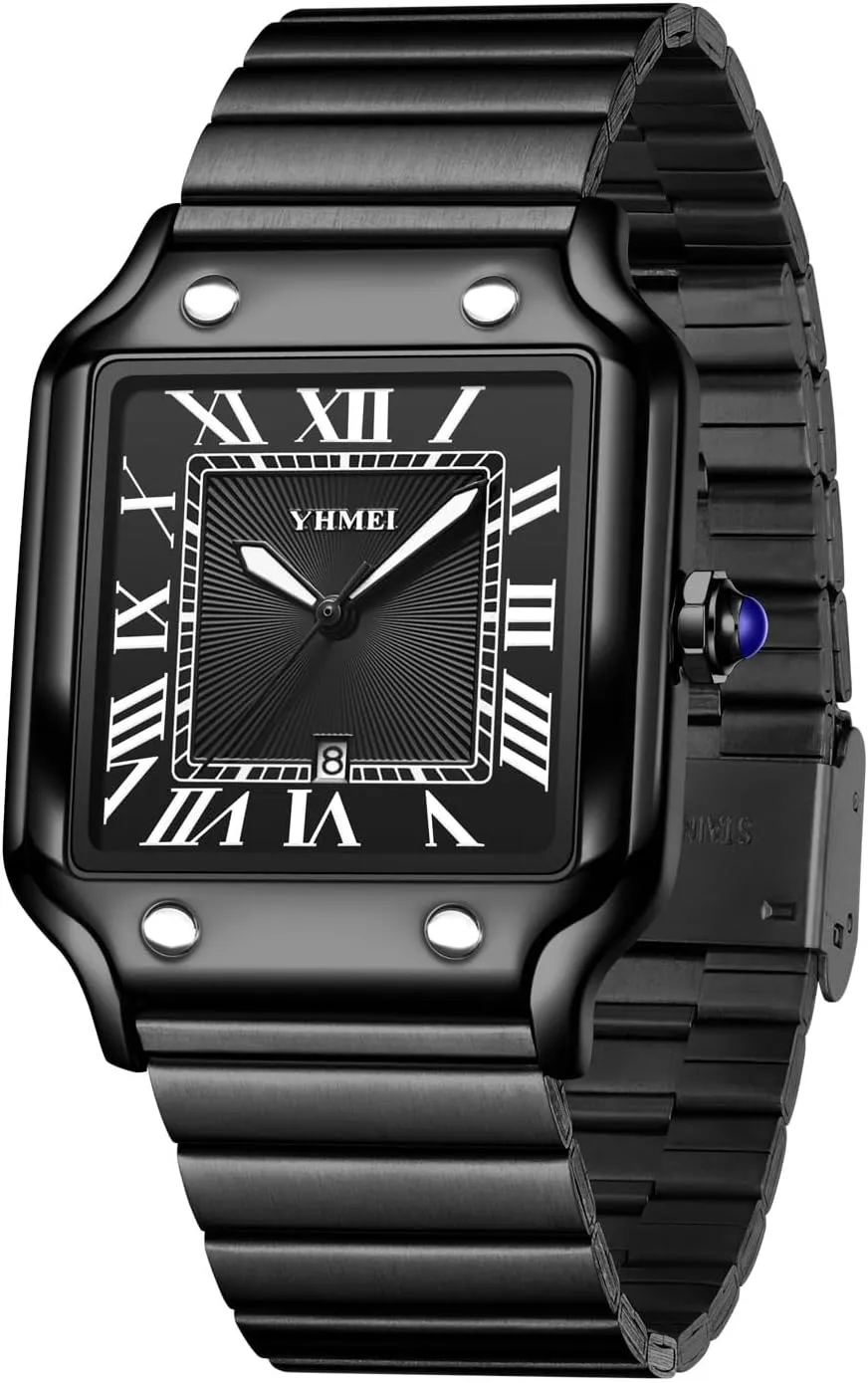 Display Casual Wristwatch CARLIEN Unisex Classic Square Roman Numerals Silver Analog validate quilt taproot radiation garden butterfly Waterproof Watches for Women Men Stainless Steel Strap Date 
