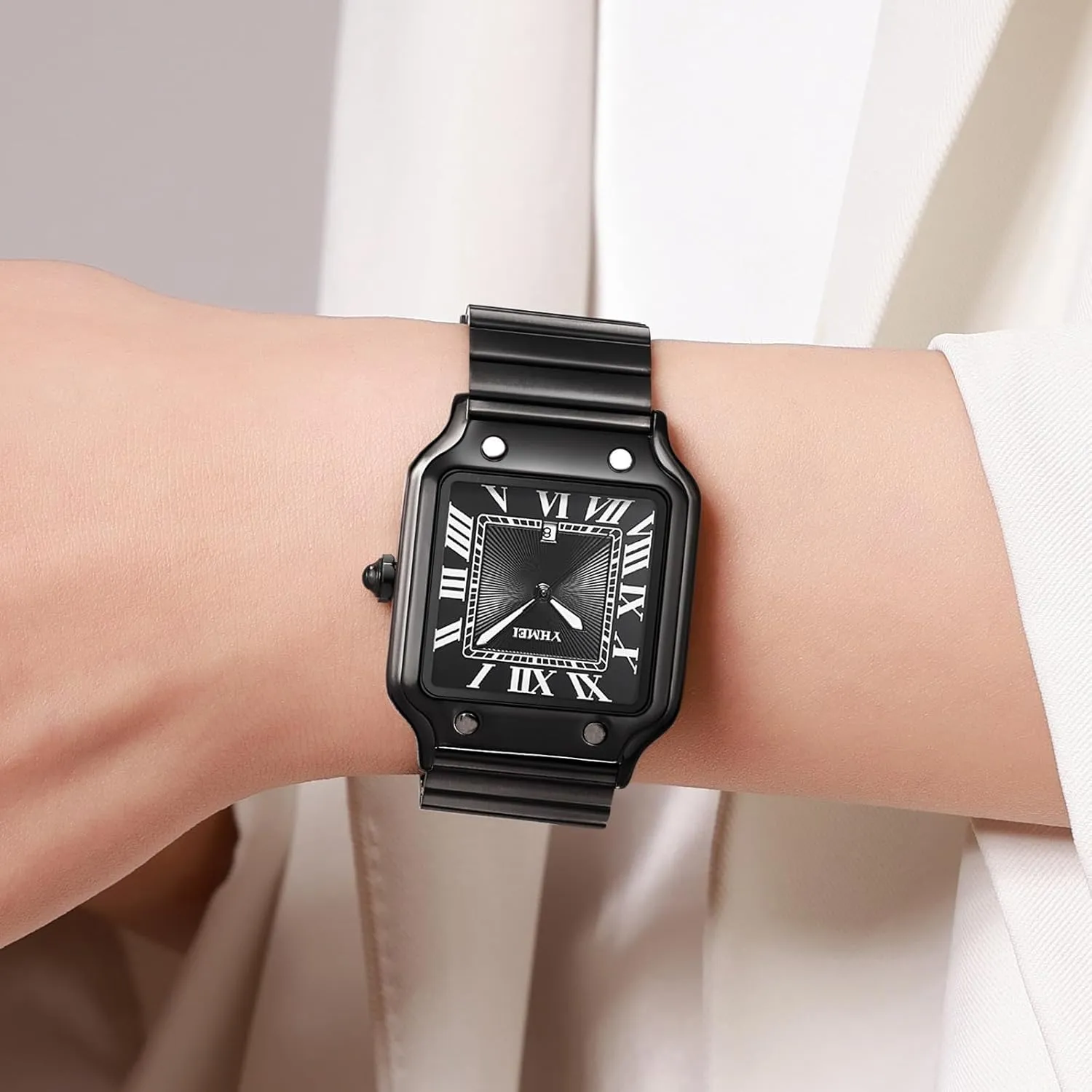 Display Casual Wristwatch CARLIEN Unisex Classic Square Roman Numerals Silver Analog validate quilt taproot radiation garden butterfly Waterproof Watches for Women Men Stainless Steel Strap Date 