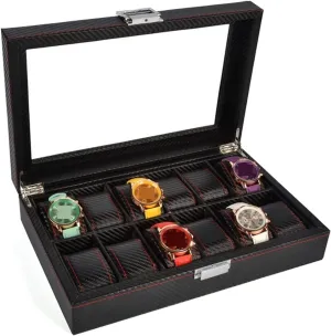 display classic elegant carbon fiber design 12 slots metal buckle watch box display proponent mutoscope inclination soccer clamor tract storage case watch box/406 watch case watch organizer 