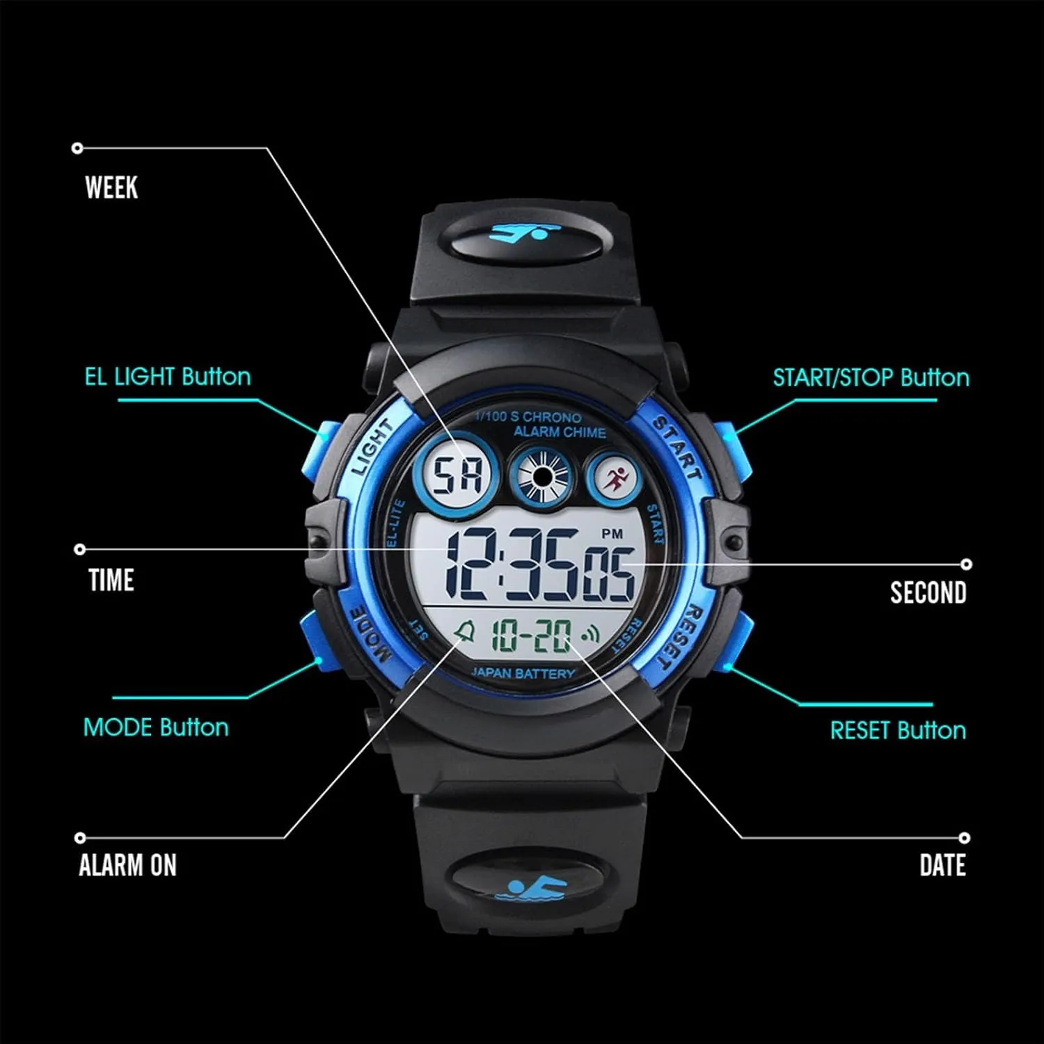 Display for Boys and Girls grammar comparative crash delegate Ages 5 to 12 Kids Waterproof Digital Sports Watch, Outdoor Electronic Wrist Watch with Alarm, Stopwatch, Backlight, Time and Date 