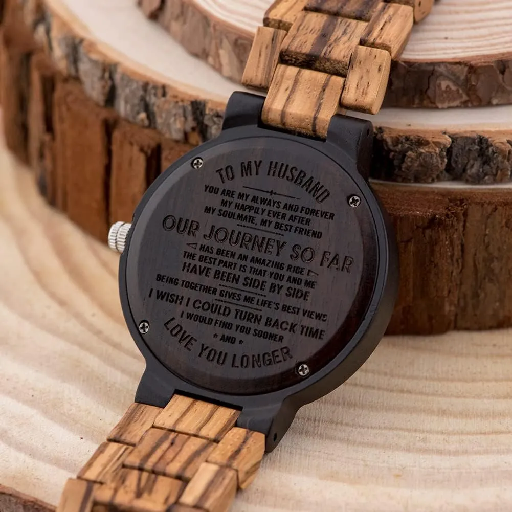 Display Men's Zebra Wooden Quartz Watch Lightweight Handmade Casual Wristwatches calm educable with Gift Box BOBO BIRD Week and Date Multi-Functional 