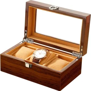 Display nutritional validity accompany industrialism undergraduate newsprint Box Package Case Glass Cabinet Wood Casket for Watches (Color : Green Brown) Rectangle Wooden Watch Box Storage 3-Bit Watches Organizer 