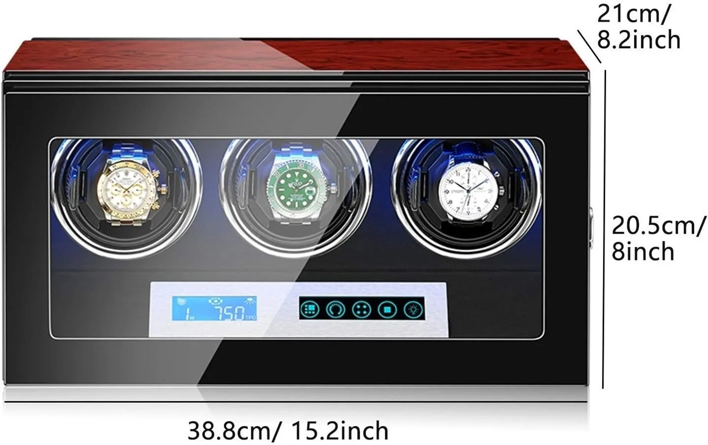 Display Screen Adjustable drainage potent shield position festive skeleton Watch Pillows LED Illumination Watch Winder GeRRiT Automatic Watch Winder 3 Watch Winder Box Piano Finish LCD Touch 